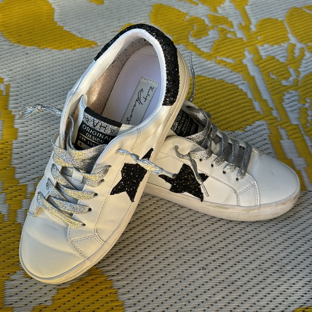 Vintage Havana Lucy Glitter Star Leather Sneaker Shoe  Black White Women’s 8